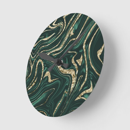 Emerald Green Black Gold Marble #2 (Faux-Folie) Ronde Klok (Hoek)