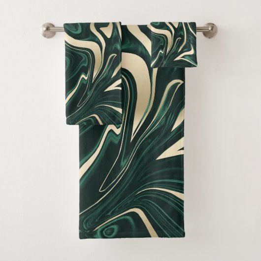 Emerald Green Black Gold Marble #3 (Faux-Folie) Bad Handdoek (Insitu)