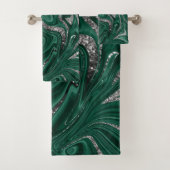 Emerald Green Black Silver Glitter Marble #1 Bad Handdoek (Insitu)