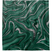 Emerald Green Black Silver Glitter Marble #1 Douchegordijn (Voorkant)