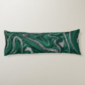 Emerald Green Black Silver Glitter Marble #1  Lichaamskussen (Achterkant)