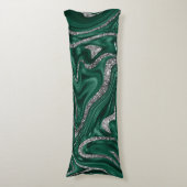 Emerald Green Black Silver Glitter Marble #1  Lichaamskussen (Voorkant Verticaal)