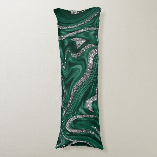 Emerald Green Black Silver Glitter Marble #1  Lichaamskussen (Voorkant Verticaal)