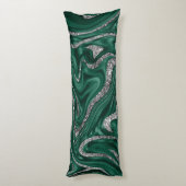 Emerald Green Black Silver Glitter Marble #1  Lichaamskussen (Achterkant (Verticaal))