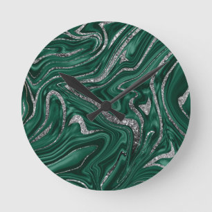 Emerald Green Black Silver Glitter Marble #1  Ronde Klok
