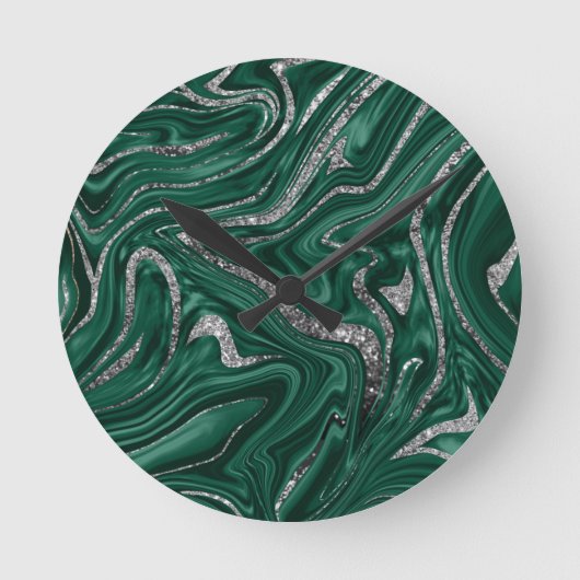 Emerald Green Black Silver Glitter Marble #1  Ronde Klok (Voorkant)