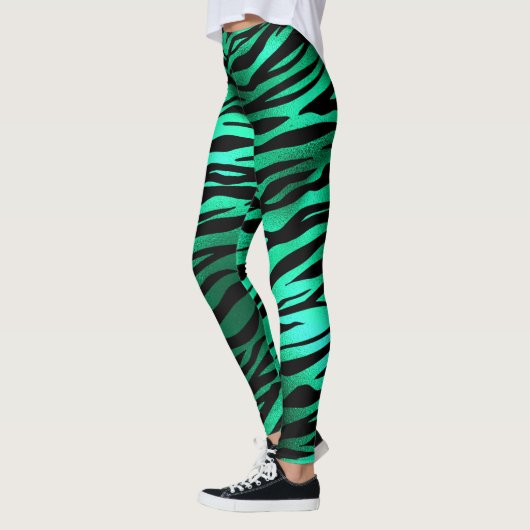 Emerald Green Black Tiger Stripes Wilde dieren Leggings (Links)