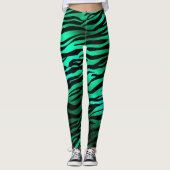 Emerald Green Black Tiger Stripes Wilde dieren Leggings (Voorkant)
