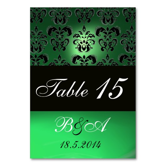 EMERALD GREEN BLACK WHITE CLASSY DAMASK MONOGRAM KAART (Voorkant)