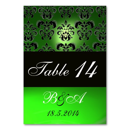 EMERALD GREEN BLACK WHITE CLASSY DAMASK MONOGRAM KAART (Voorkant)