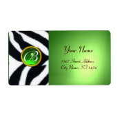 EMERALD GREEN BLACK WHITE ZEBRA FUR MONOGRAM ETIKET (Voorkant)