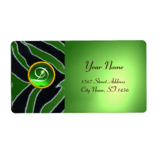EMERALD GREEN BLACK WHITE ZEBRA FUR MONOGRAM ETIKET