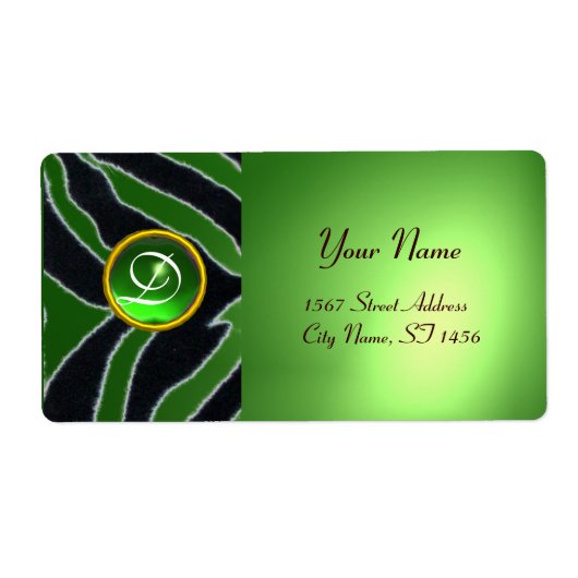 EMERALD GREEN BLACK WHITE ZEBRA FUR MONOGRAM ETIKET (Voorkant)