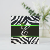 EMERALD GREEN BLACK WHITE ZEBRA FUR MONOGRAM KAART (Staand voorkant)