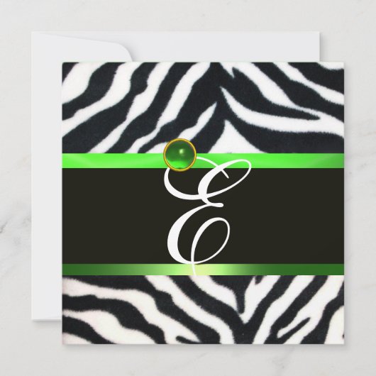 EMERALD GREEN BLACK WHITE ZEBRA FUR MONOGRAM KAART (Voorkant)