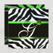 EMERALD GREEN BLACK WHITE ZEBRA FUR MONOGRAM KAART (Voorkant / Achterkant)