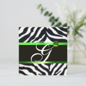 EMERALD GREEN BLACK WHITE ZEBRA FUR MONOGRAM KAART (Staand voorkant)