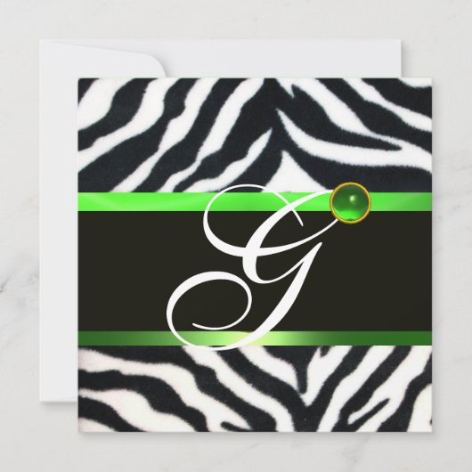 EMERALD GREEN BLACK WHITE ZEBRA FUR MONOGRAM KAART (Voorkant)