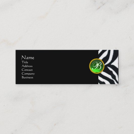 EMERALD GREEN BLACK WHITE ZEBRA FUR MONOGRAM MINI VISITEKAARTJE (Voorkant)