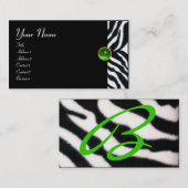 EMERALD GREEN BLACK WHITE ZEBRA FUR MONOGRAM VISITEKAARTJE (Voorkant / Achterkant)