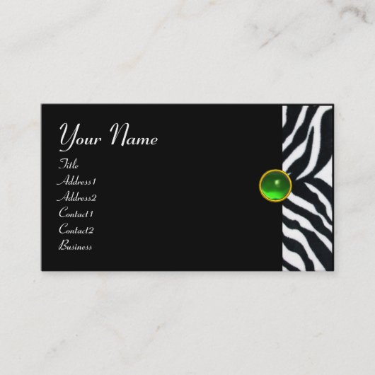 EMERALD GREEN BLACK WHITE ZEBRA FUR MONOGRAM VISITEKAARTJE (Voorkant)
