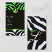 EMERALD GREEN BLACK WHITE ZEBRA FUR MONOGRAM VISITEKAARTJE (Voorkant / Achterkant)
