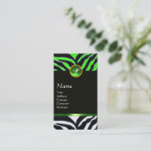 EMERALD GREEN BLACK WHITE ZEBRA FUR MONOGRAM VISITEKAARTJE (Staand voorkant)