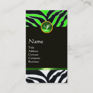 EMERALD GREEN BLACK WHITE ZEBRA FUR MONOGRAM VISITEKAARTJE