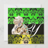 EMERALD GREEN, BLACK, WITTE DAMASKJEWEL MONOGRAM KAART (Voorkant)