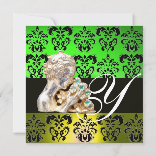 EMERALD GREEN, BLACK, WITTE DAMASKJEWEL MONOGRAM KAART (Voorkant)