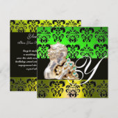 EMERALD GREEN, BLACK, WITTE DAMASKJEWEL MONOGRAM KAART (Voorkant / Achterkant)