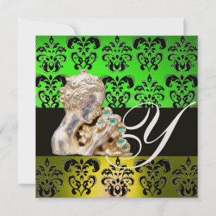 EMERALD GREEN, BLACK, WITTE DAMASKJEWEL MONOGRAM KAART