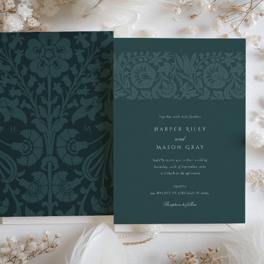  Emerald Green Blauwgroen Bloemen bruiloft Kaart