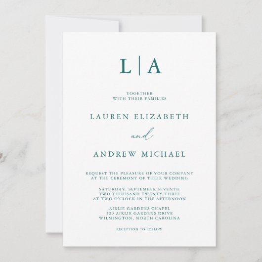 Emerald Green Blauwgroen Monogram minimalistisch h Kaart (Voorkant)