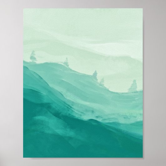 Emerald Green Blauwgroen Waterverf Abstracte kunst Poster (Voorkant)