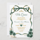 Emerald Green Bloemen Boog Ribbon Goud Mis Quince Kaart (Voorkant)