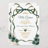 Emerald Green Bloemen Boog Ribbon Goud Mis Quince Kaart (Voorkant / Achterkant)