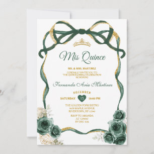 Emerald Green Bloemen Boog Ribbon Goud Mis Quince Kaart
