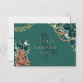 Emerald Green Bloemen Charro West Quinceañera Reag RSVP Kaartje (Achterkant)