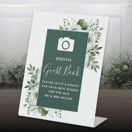 Emerald Green Bloemen Foto Gastboek Trouwen Reclamebord Met Voetstuk