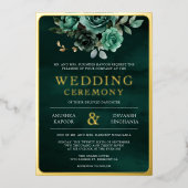 Emerald Green Bloemen Foto Indiase bruiloft goud Folie Uitnodiging (Voorkant)