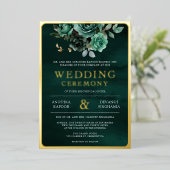 Emerald Green Bloemen Foto Indiase bruiloft goud Folie Uitnodiging (Staand Voorkant)