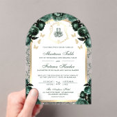 Emerald Green Bloemen Gouden Boog Moslim Huwelijk Acryl Uitnodigingen (Insitu (Draagbaar))