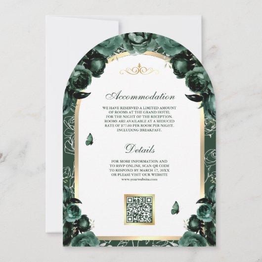Emerald Green Bloemen Gouden Boog Moslim Huwelijk Kaart (Achterkant)