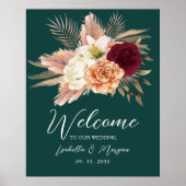 Emerald Green Bloemen Huwelijk Welkom Poster (Voorkant)