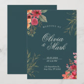 Emerald Green Bloemen Huwelijksuitnodiging Kaart (Voorkant / Achterkant)
