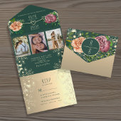 Emerald Green Bloemen Juweel Tone Wedding All In One Uitnodiging