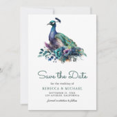 Emerald Green Bloemen Pauw Foto bruiloft Save The Date (Voorkant)
