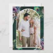 Emerald Green Bloemen Pauw Foto bruiloft Save The Date (Achterkant)