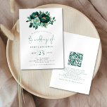 Emerald Green Bloemen QR Code Huwelijk Kaart<br><div class="desc">Smaragd en gouden bloemen QR-code bruiloft. Mooie bloemen versieren zijn op de top. Voeg uw QR-code toe aan uw trouwwebsite op de achterkant, zodat uw gasten kunnen RSVP en alle details online kunnen zien zonder dat er aparte behuizingen nodig zijn. Een informele set typografie in groen voor de hoofdtitel van...</div>